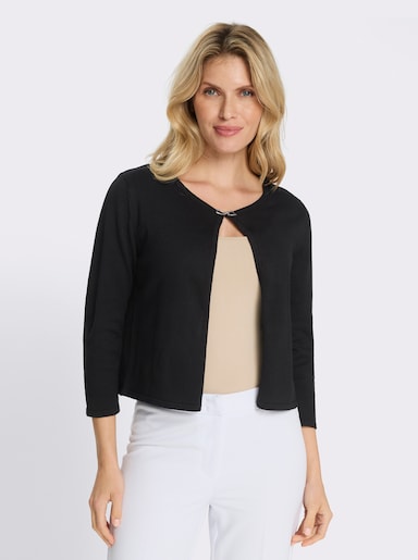 Feinstrickjacke mit Rundhals-Ausschnitt - schwarz