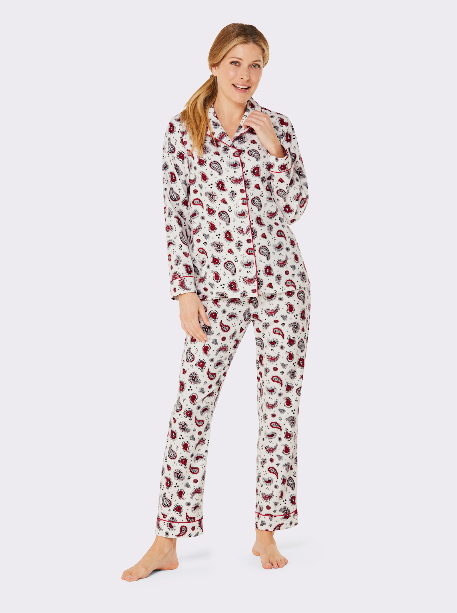 wäschepur Pyjama mit Paisley-Print - ecru-rot-bedruckt