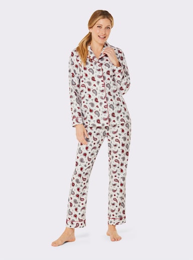 wäschepur Pyjama mit Paisley-Print - ecru-rot-bedruckt