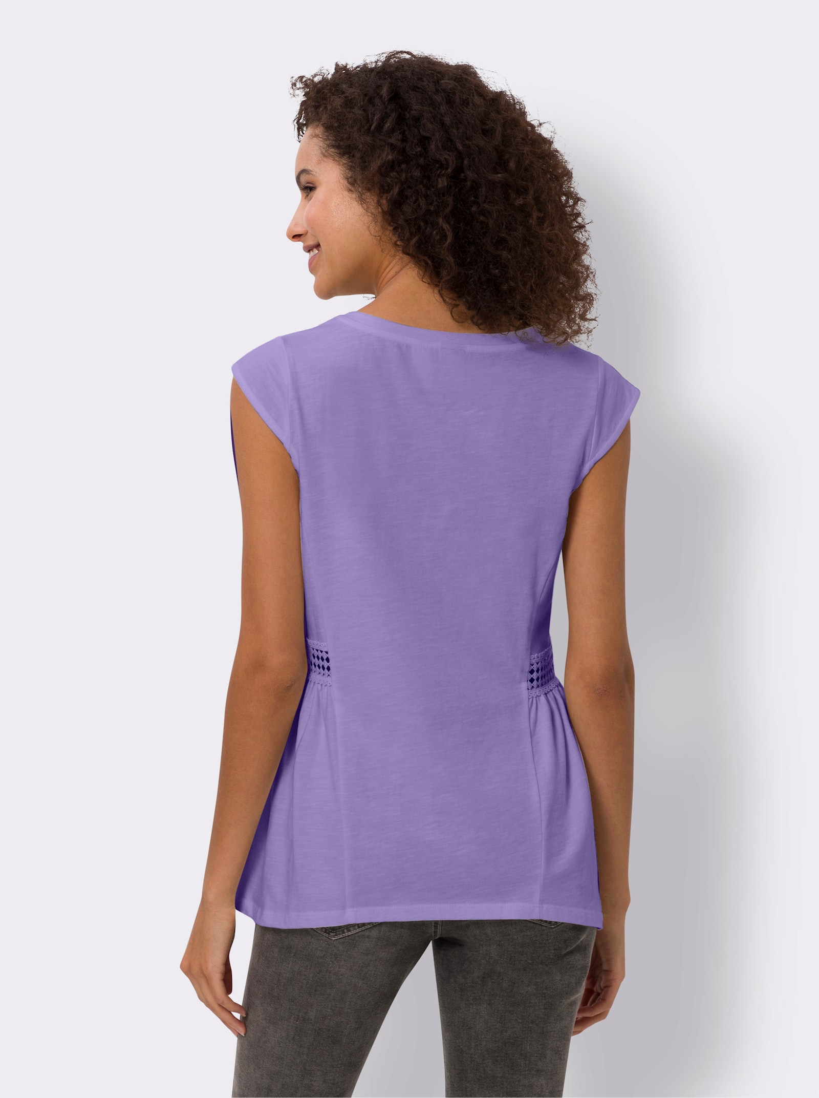 heine Longshirt mit Spitzen-Einsatz - lavendel