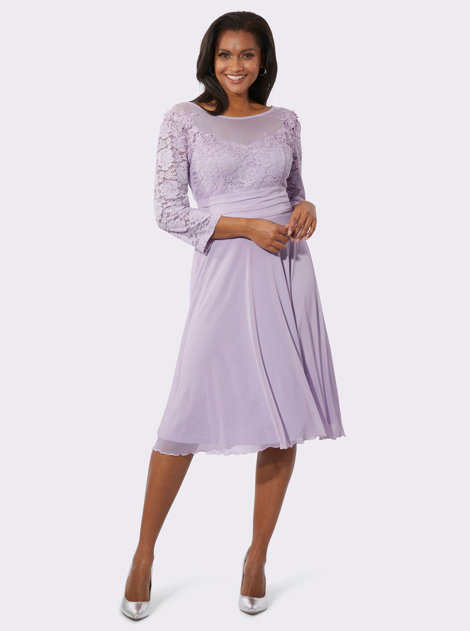 Cocktailkleid mit Spitze und Glitzersteinchen - flieder