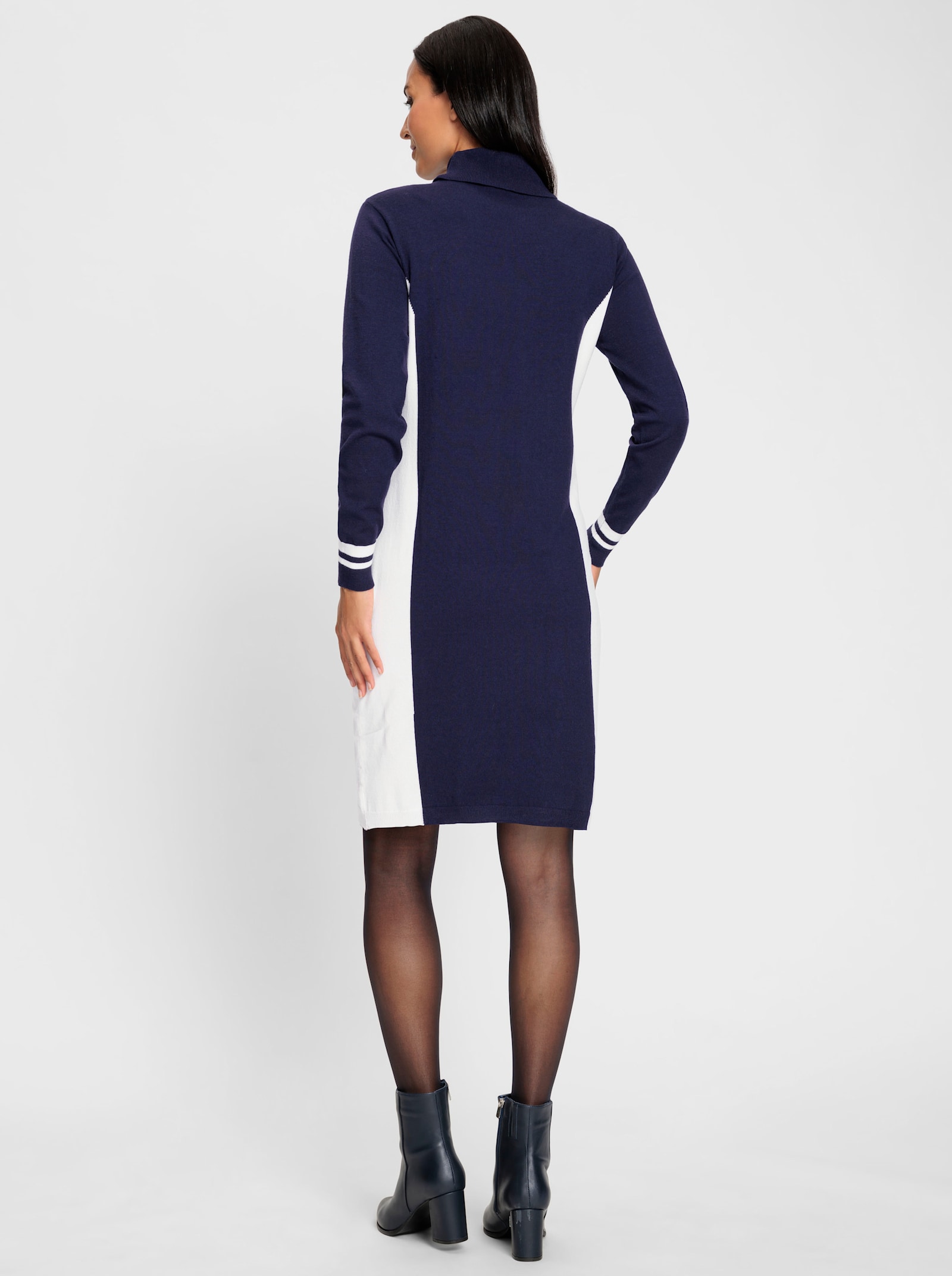 heine Strickkleid mit Rollkragen - marine-ecru-gemustert