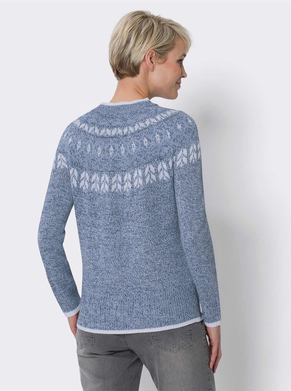Noorse trui van jacquard - jeansblauw/bleu gemêleerd