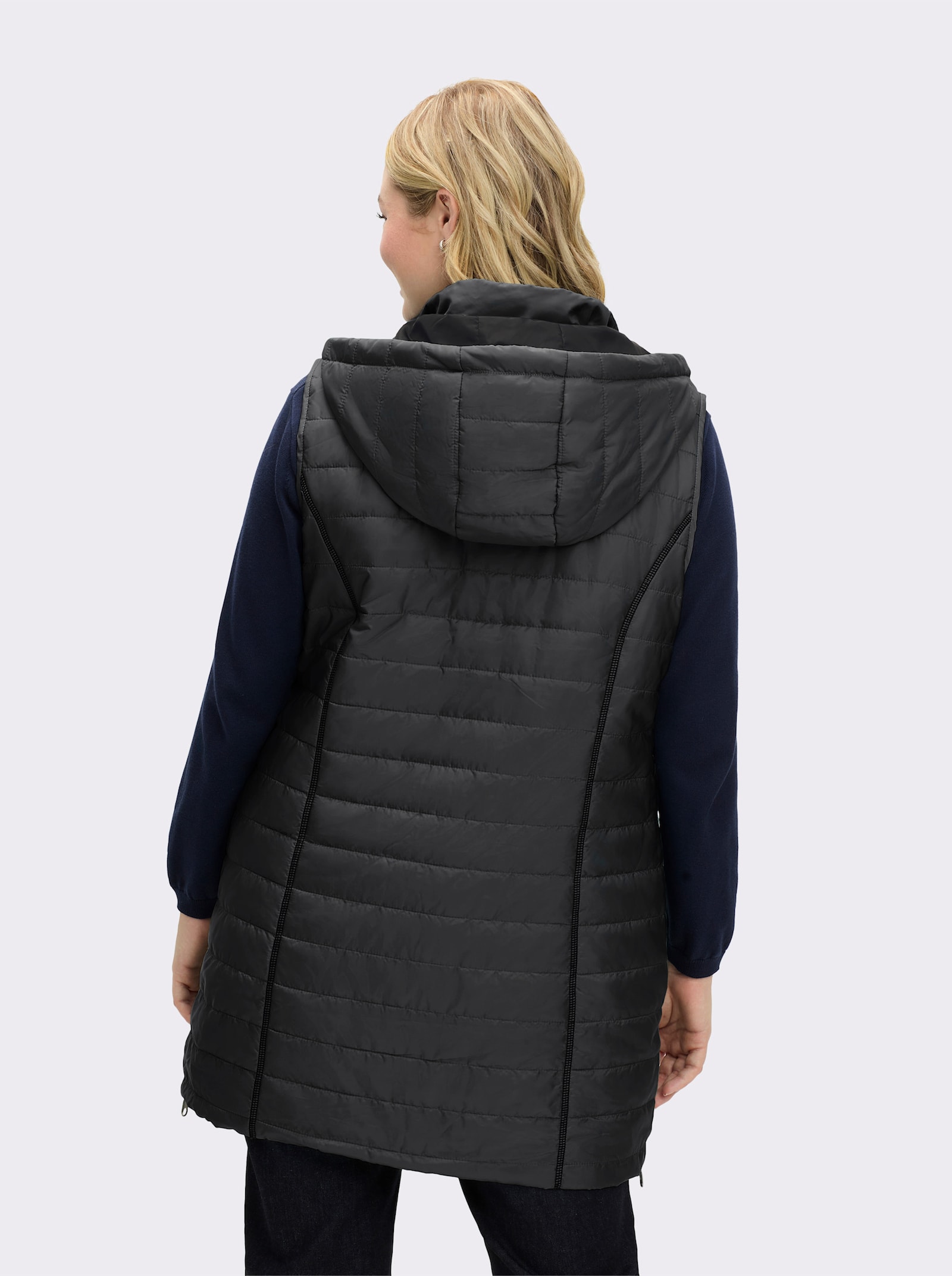 Longweste mit abnehmbarer Kapuze - schwarz