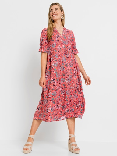 Druckkleid in A-Linie - koralle-aquamarin-bedruckt