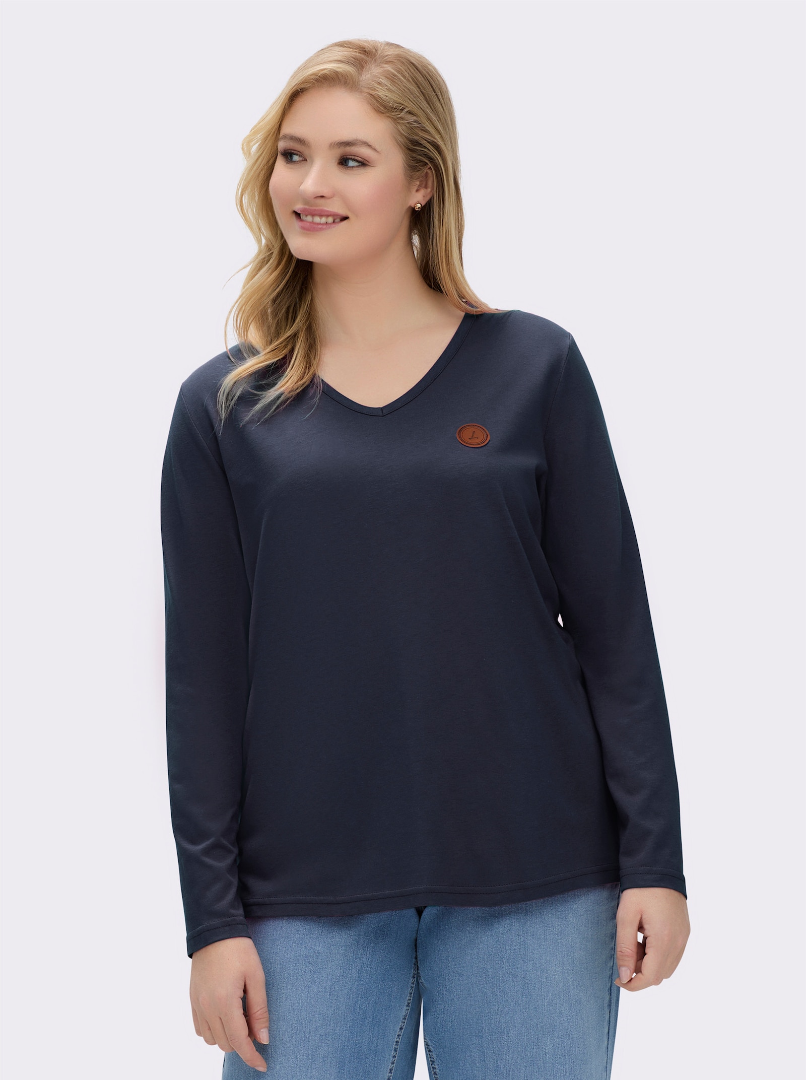 Langarmshirt mit V-Ausschnitt - marine