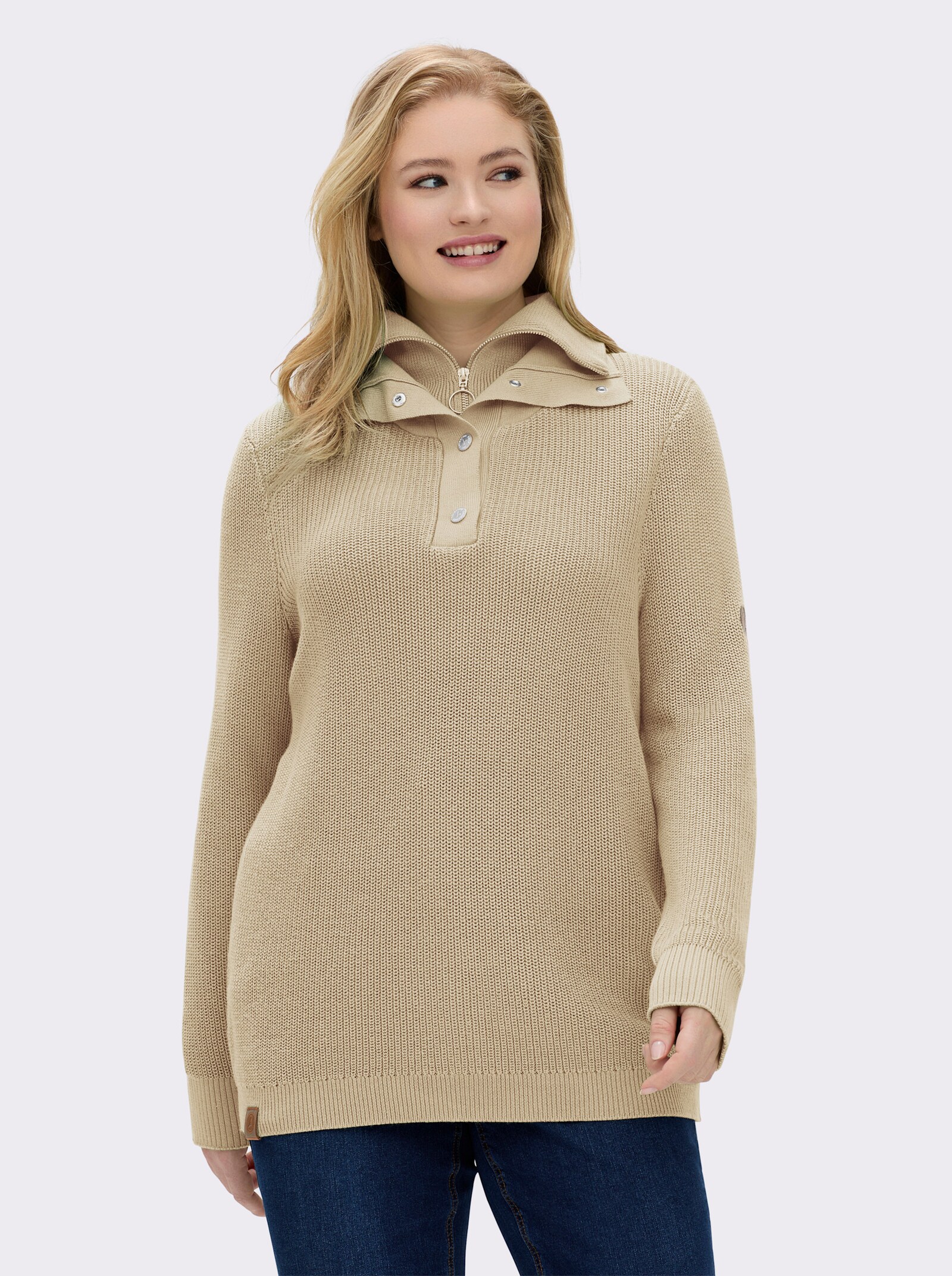 Strickpullover mit Troyerkragen - sand