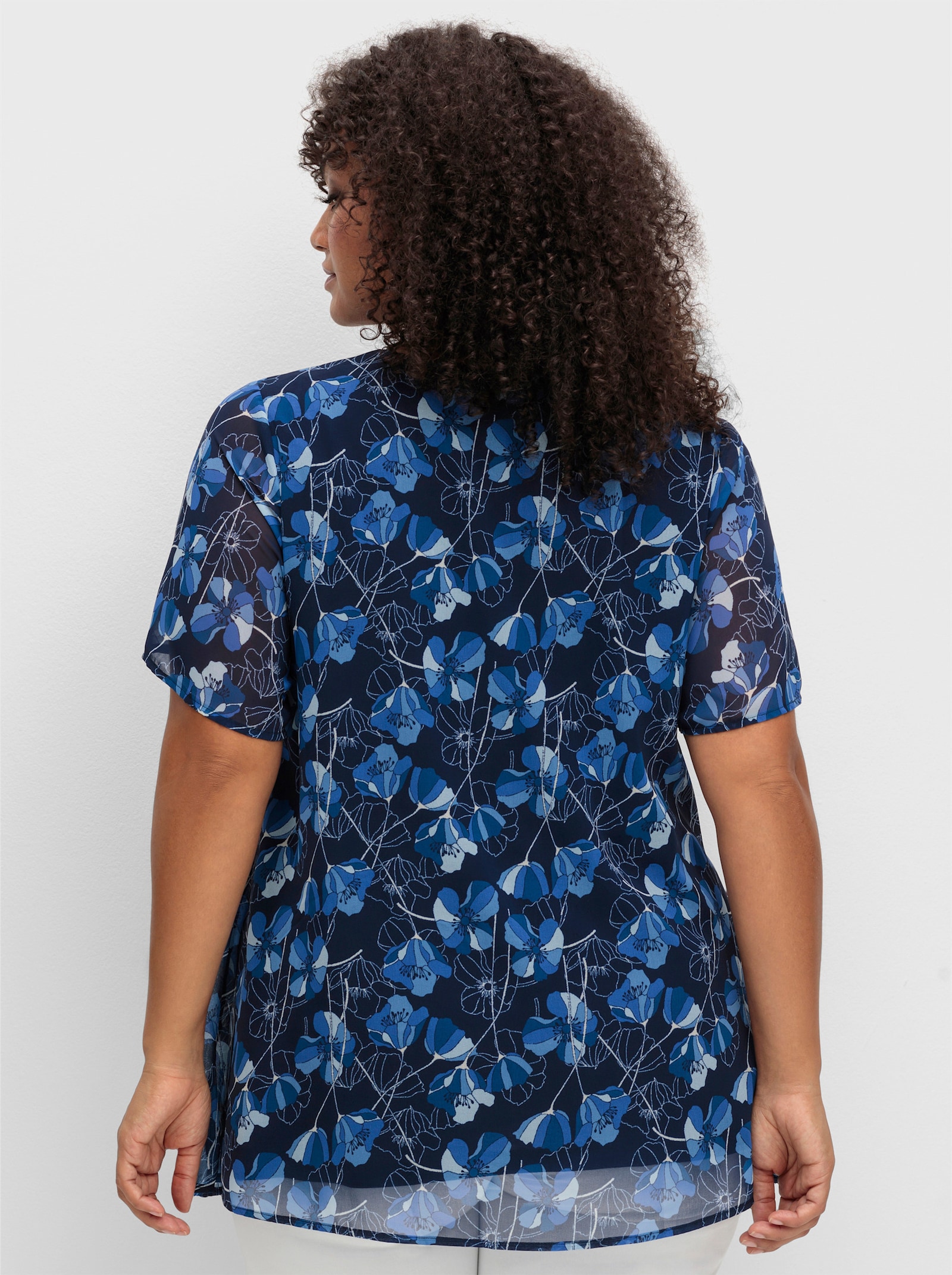 sheego Tunika aus Chiffon, im Lagenlook - marine-gemustert