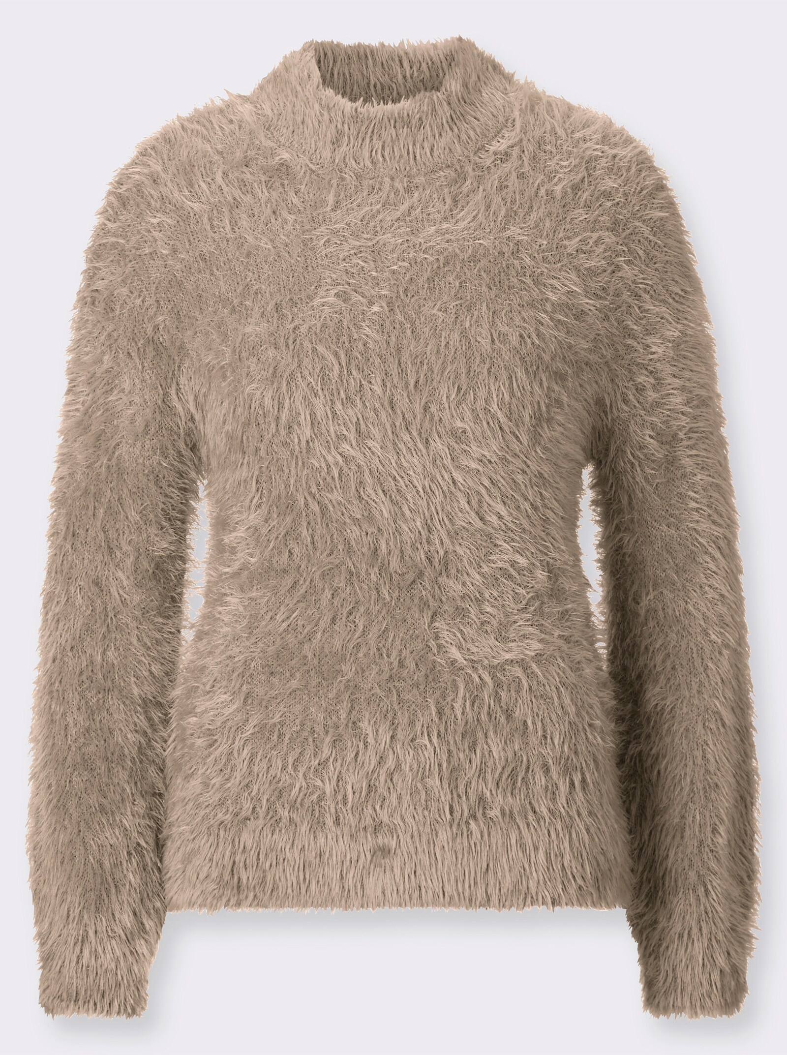 Stehkragenpullover mit Flauschgarn - sesam