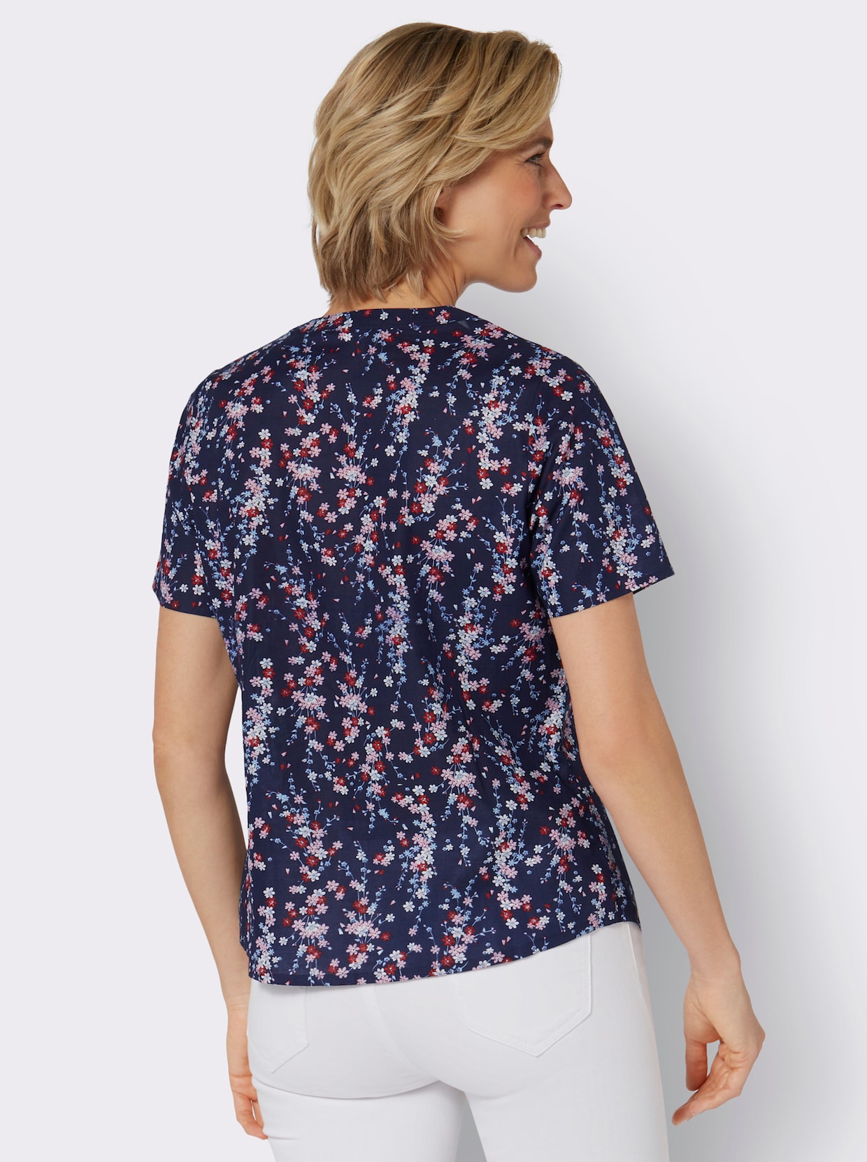 Blouse met korte mouwen - marine/hortensia bedrukt