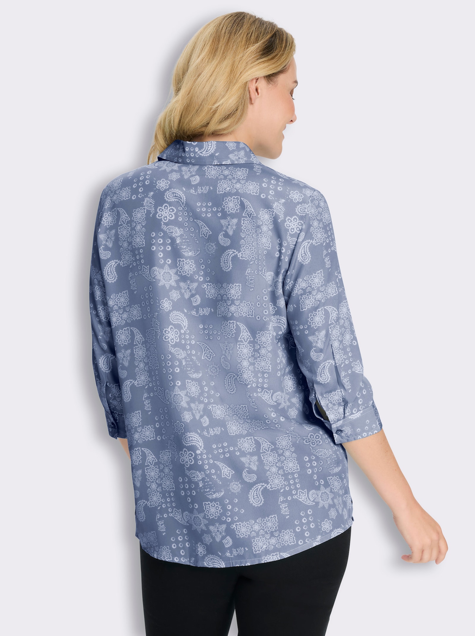 Longbluse mit Paisley-Print - taubenblau-weiß-bedruckt