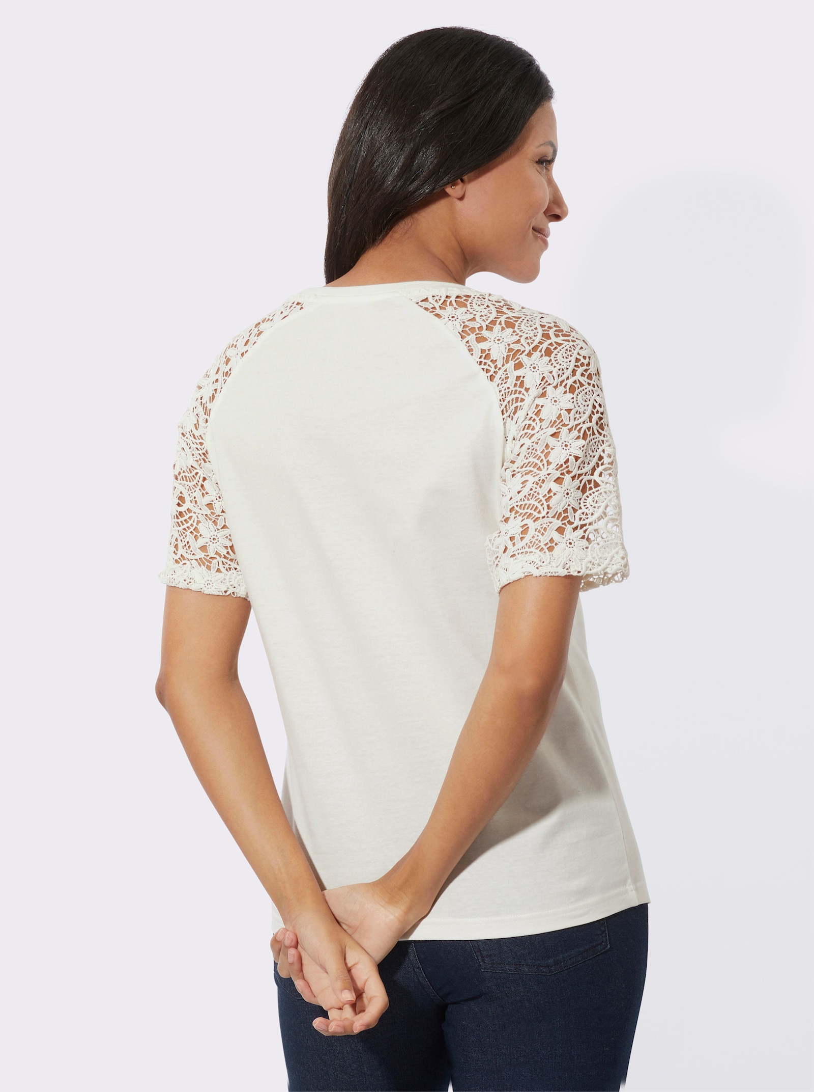 Krajkové tričko z bavlny - ecru