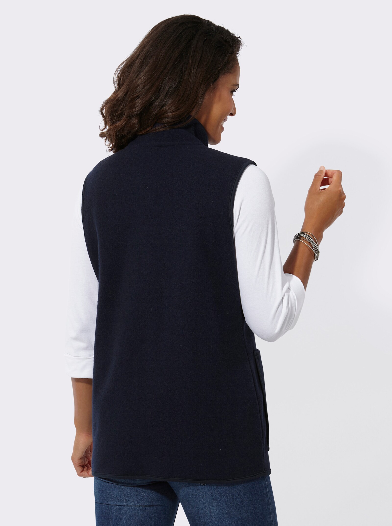 Fleeceweste mit elastischen Paspeln - marine