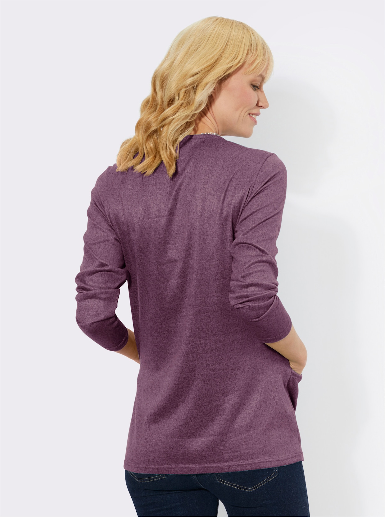 Langarmshirt - violett-schwarz-meliert