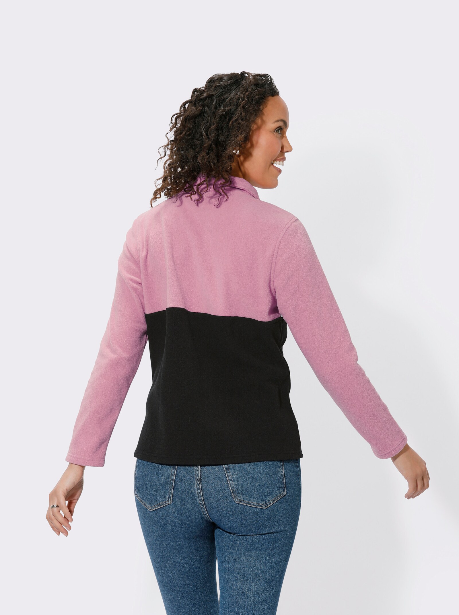 Fleeceshirt im Blockstreifen-Dessin - schwarz-altrosa