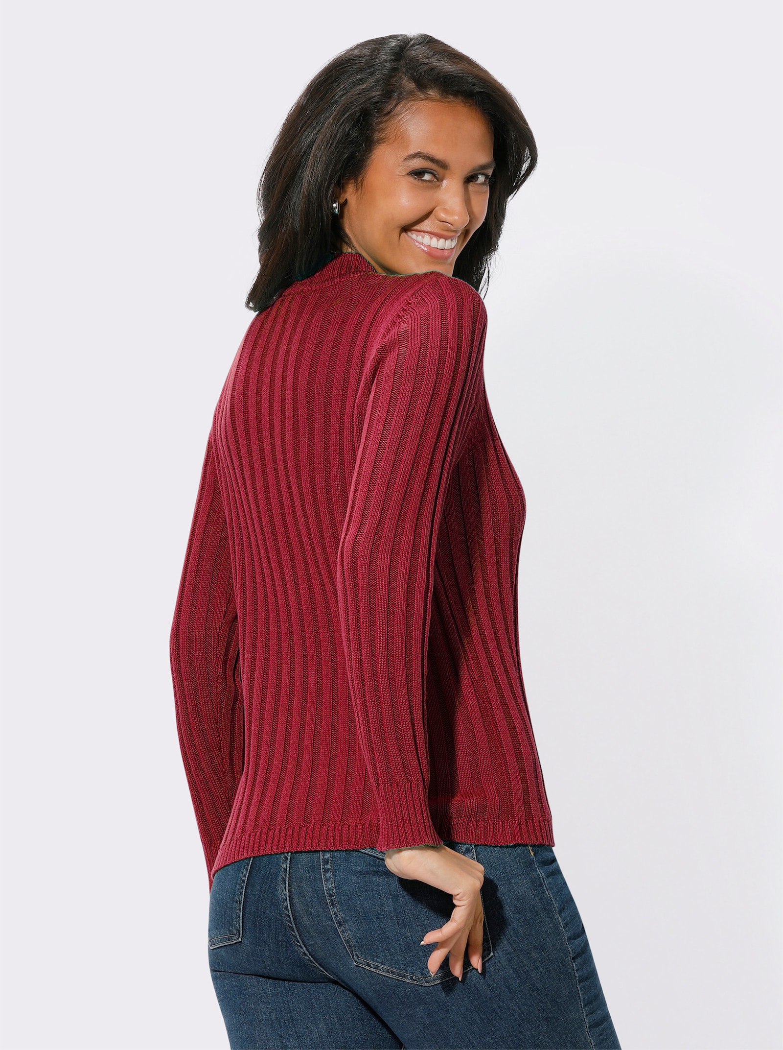 Stehkragenpullover mit Ripp-Abschlüssen - kirsche