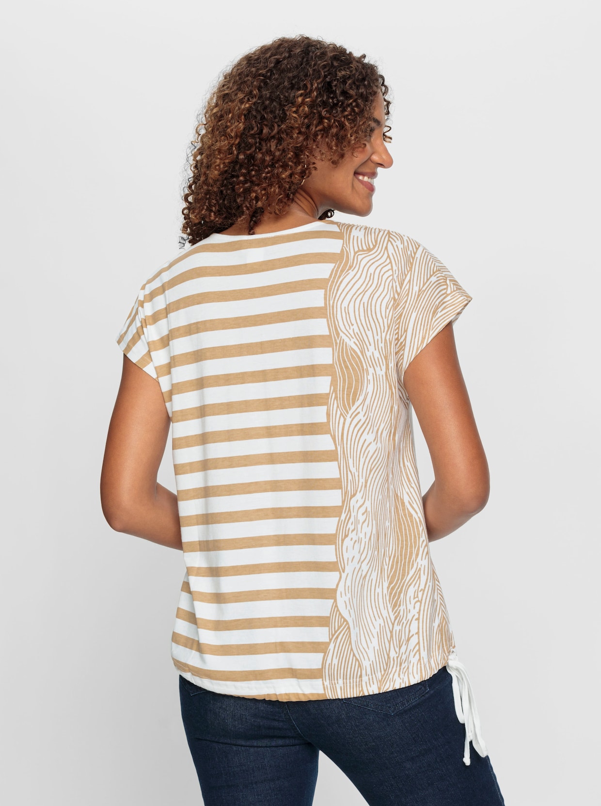 Shirt - camel/ecru bedrukt
