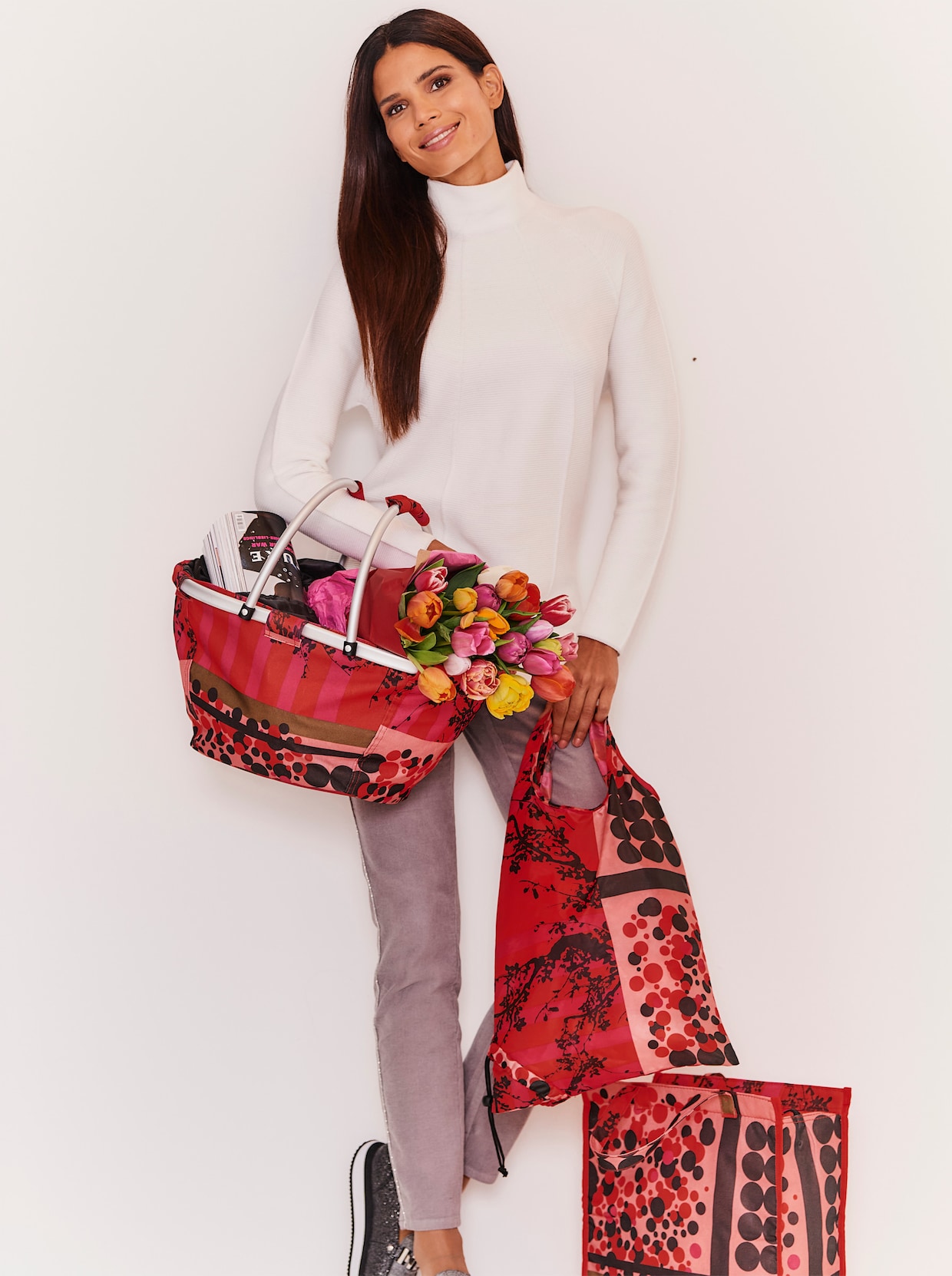 3-tlg. Einkaufs-Set - rot-gemustert