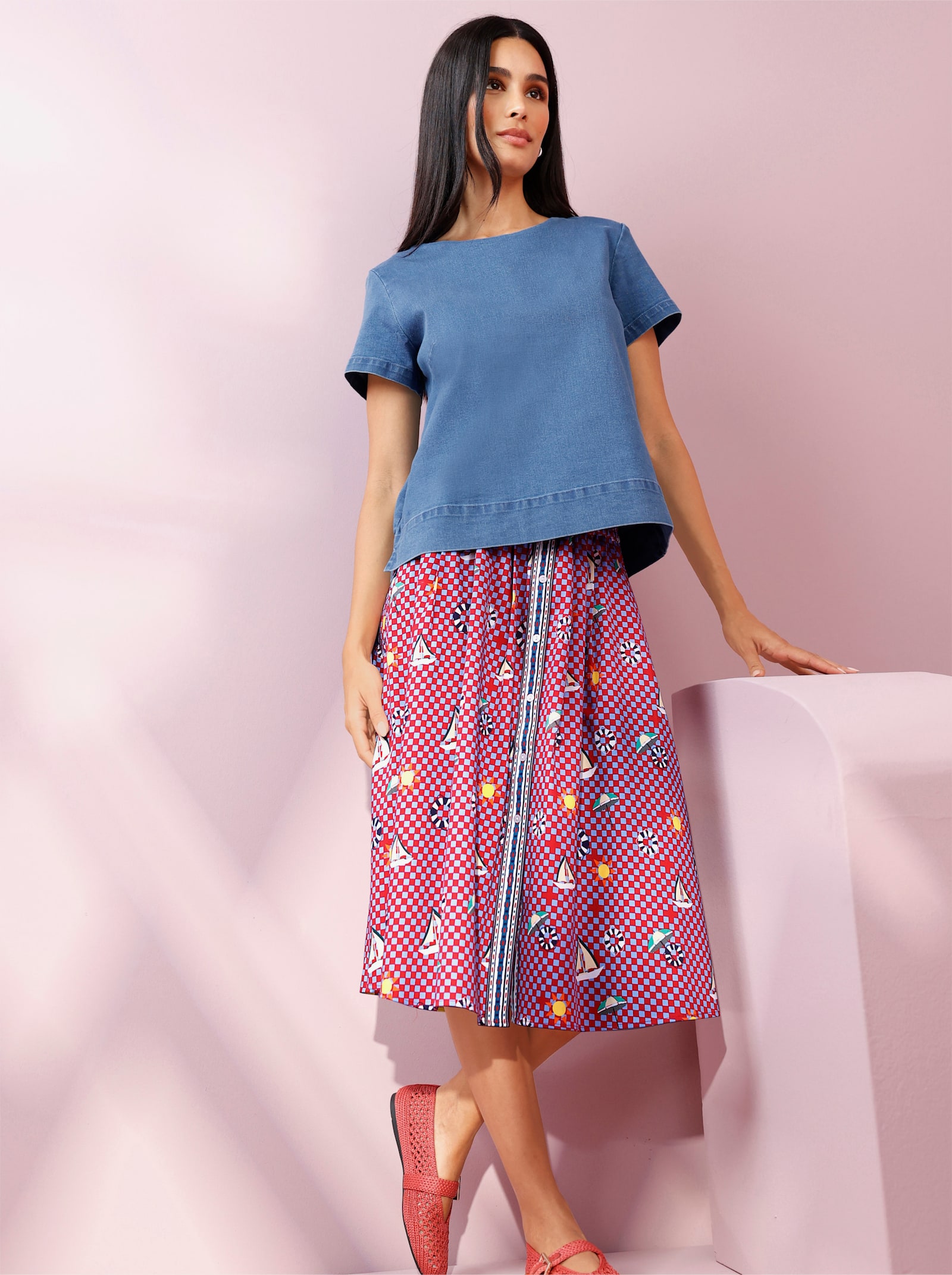 heine Kurzarm-Bluse mit Seitenschlitzen - blue-bleached