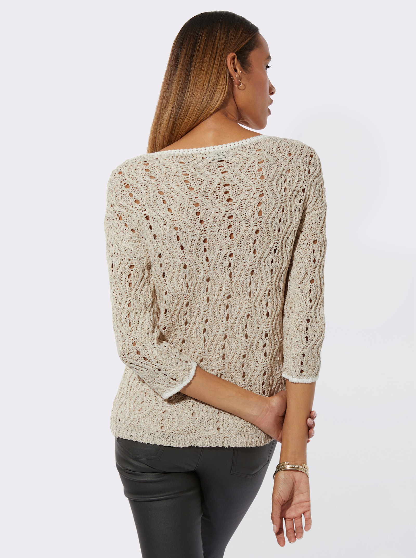 Pull ajouré avec encolure en U - sable-écru