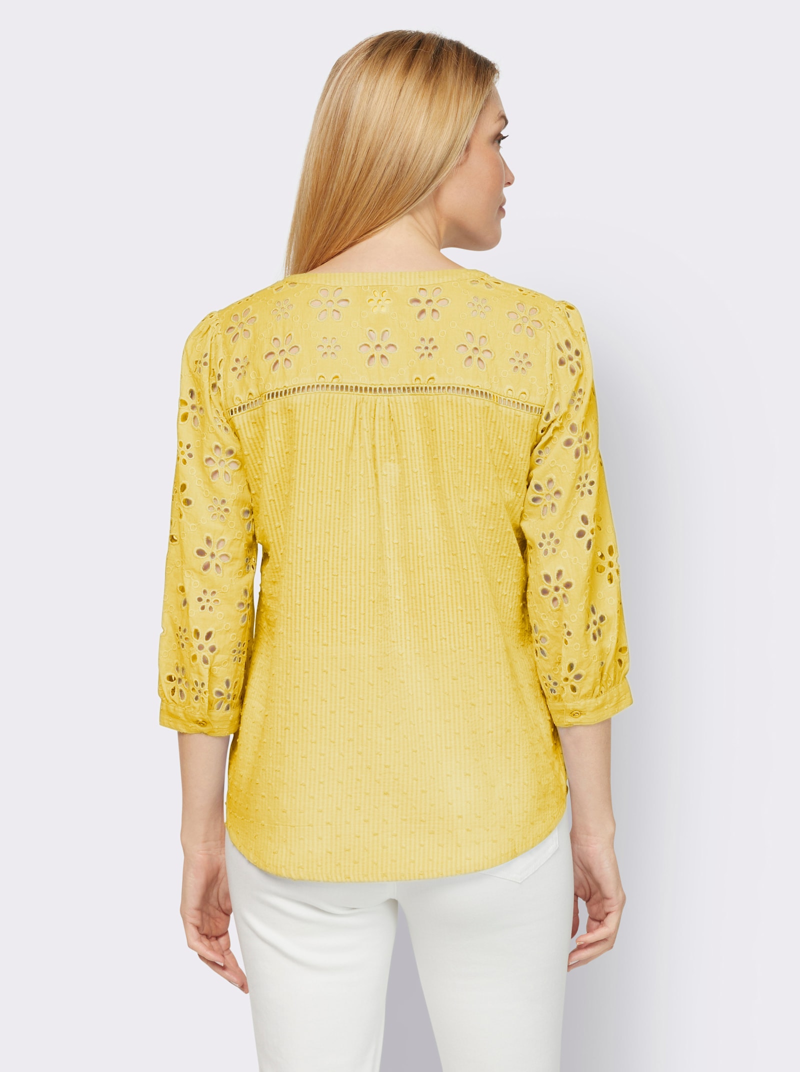 heine Baumwollbluse mit Lochstickerei - zitrone