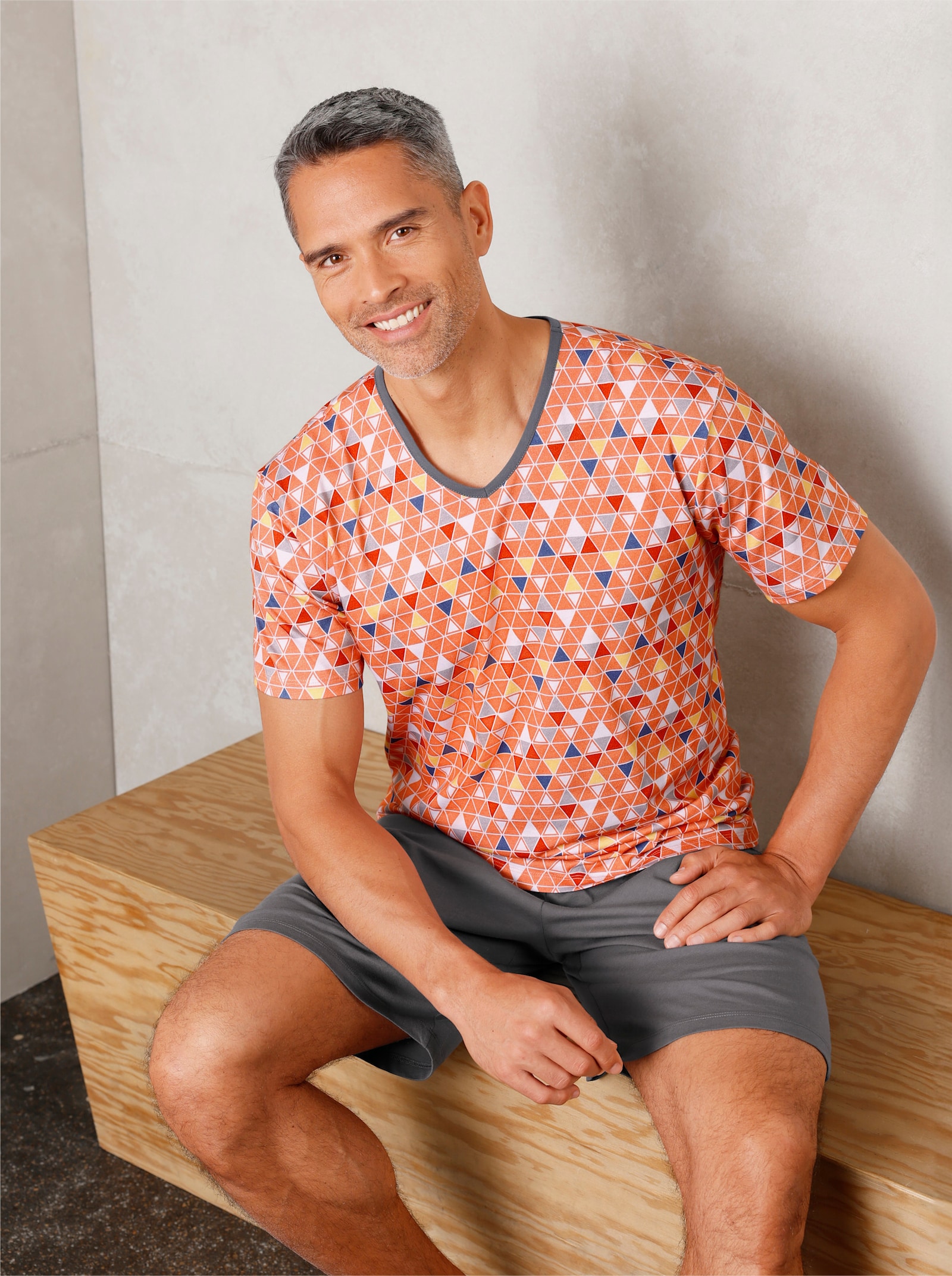 wäschepur men Shorty - anthrazit-papaya-bedruckt