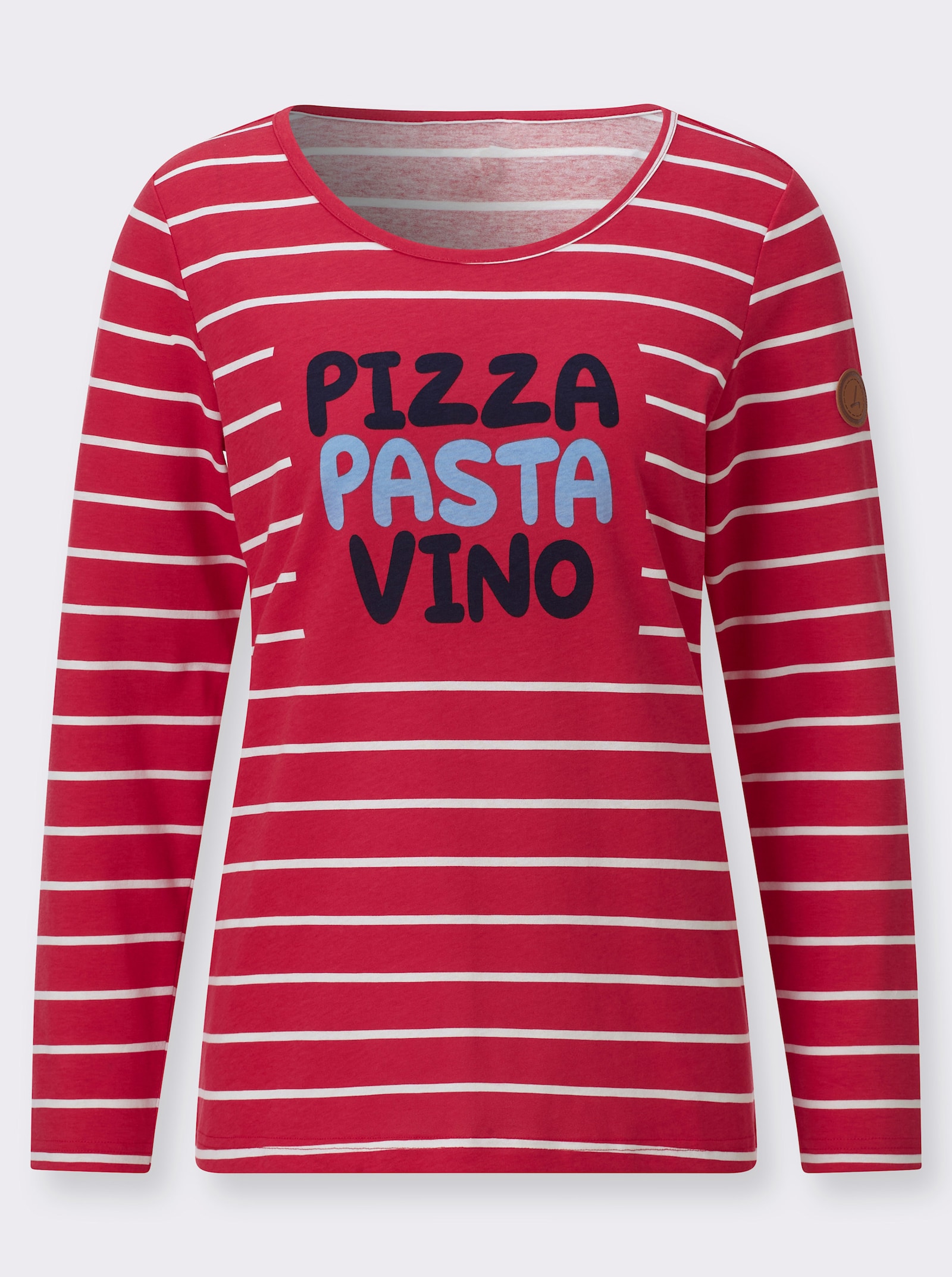 Ringelshirt mit Frontdruck - erdbeere-weiß-geringelt