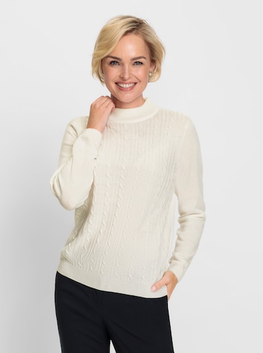 Stehkragenpullover im Strickmuster-Mix - ecru