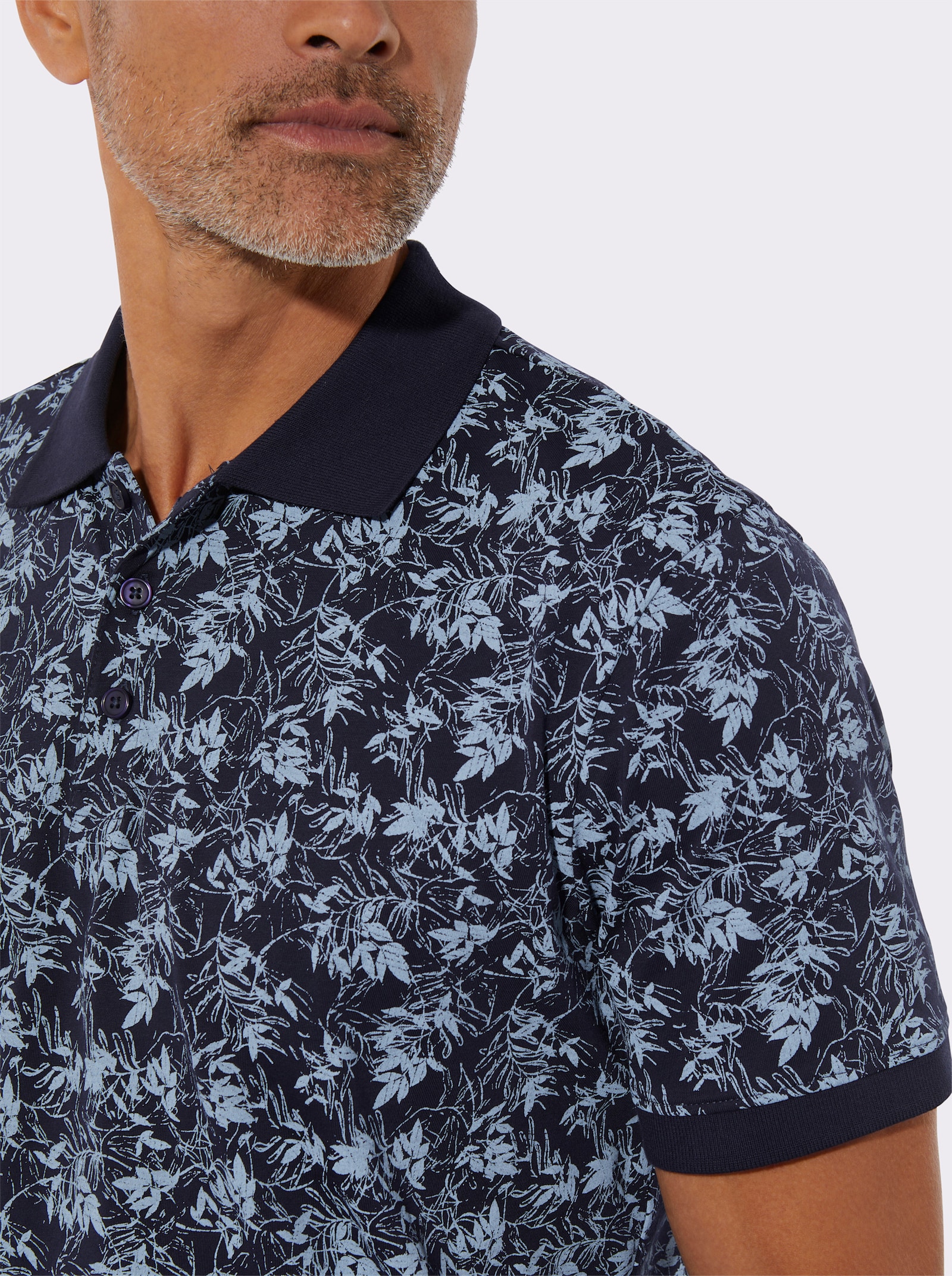 Polokošile s listovým potiskem - námořnická modrá-modrá-potisk