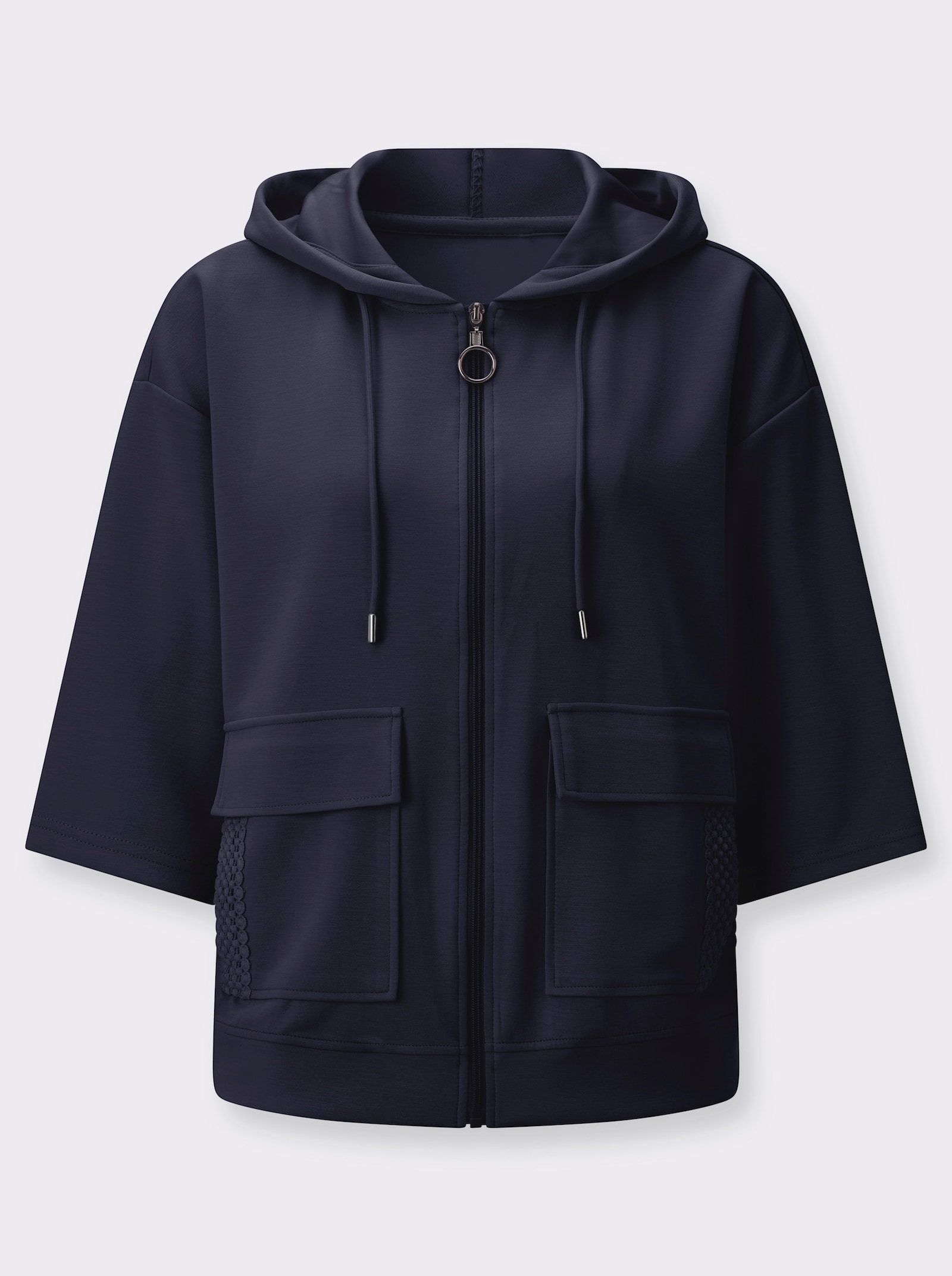 Sweatjacke mit Spitzen-Verzierung - marine