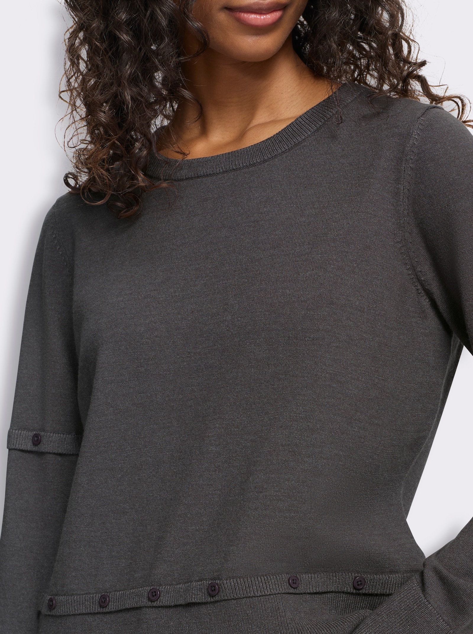 heine 2-in-1-Pullover mit Zierknopfleiste - anthrazit-meliert