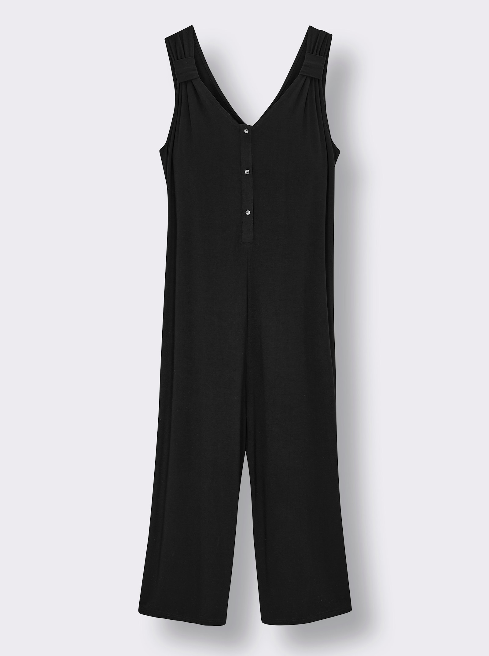 sheego Jumpsuit mit kurzer Knopfleiste - schwarz