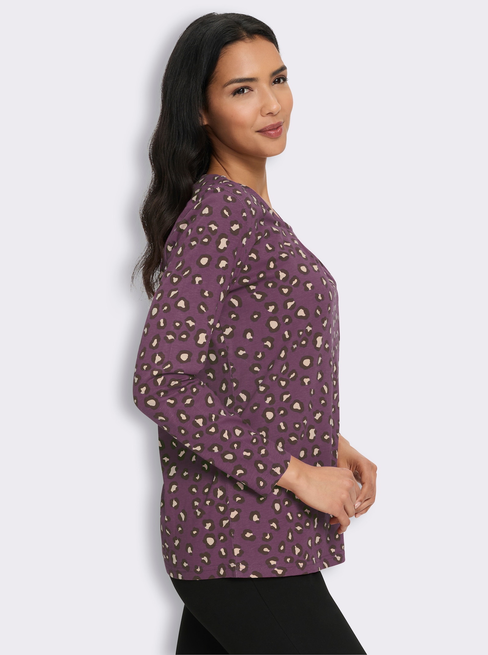Langarmshirt mit Animalmuster - violett-schoko-bedruckt