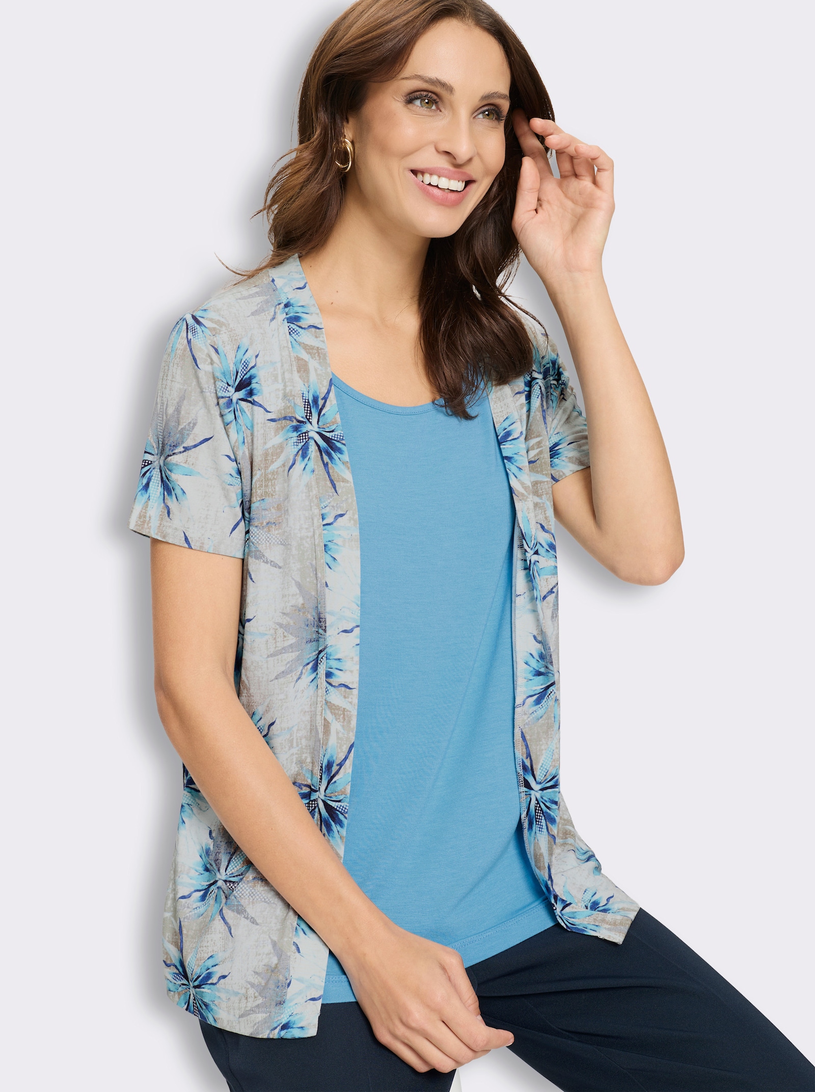 2-in-1-Shirt mit Elasthan-Anteil - aqua-marine-bedruckt