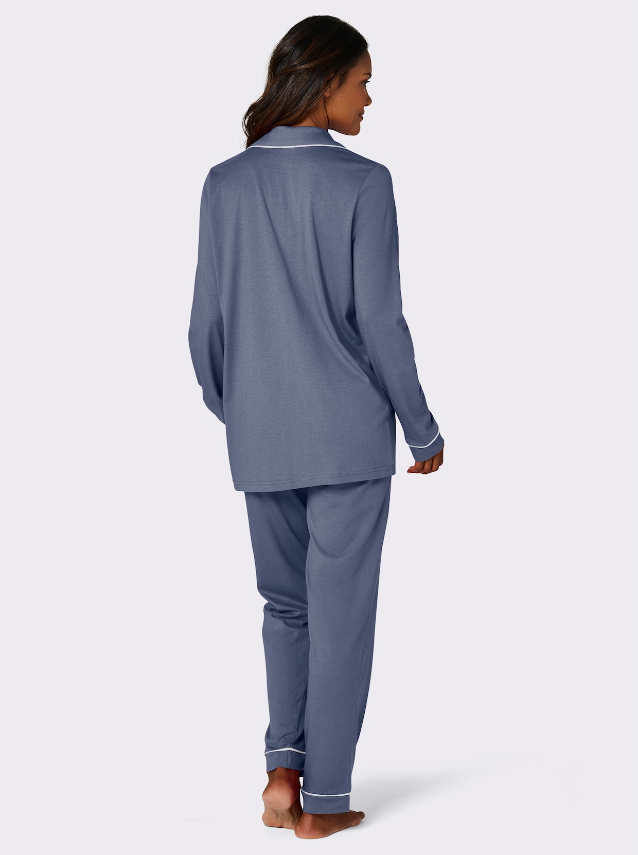 wäschepur Pyjama - rauchblau-weiß