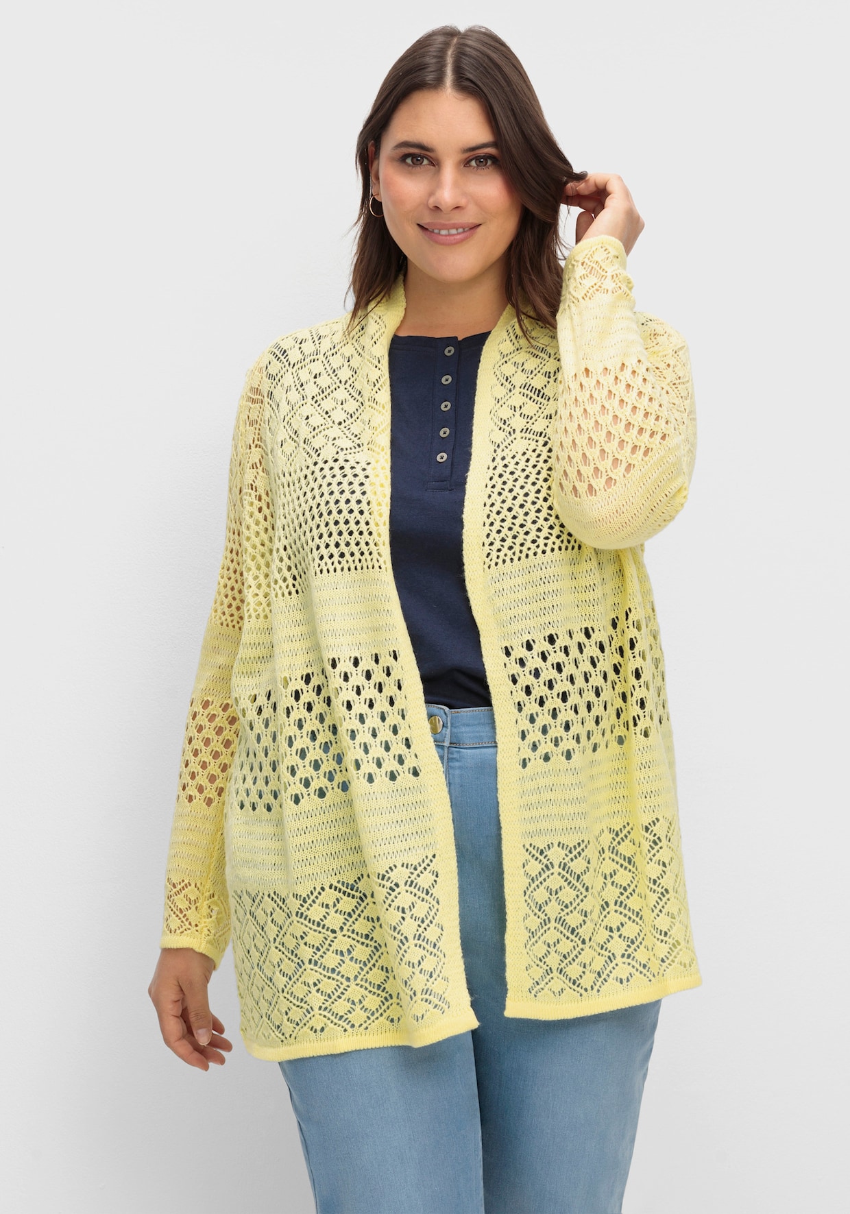 Ajourstrickjacke - zitrone