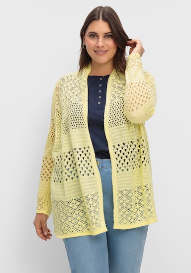 Ajourstrickjacke - zitrone