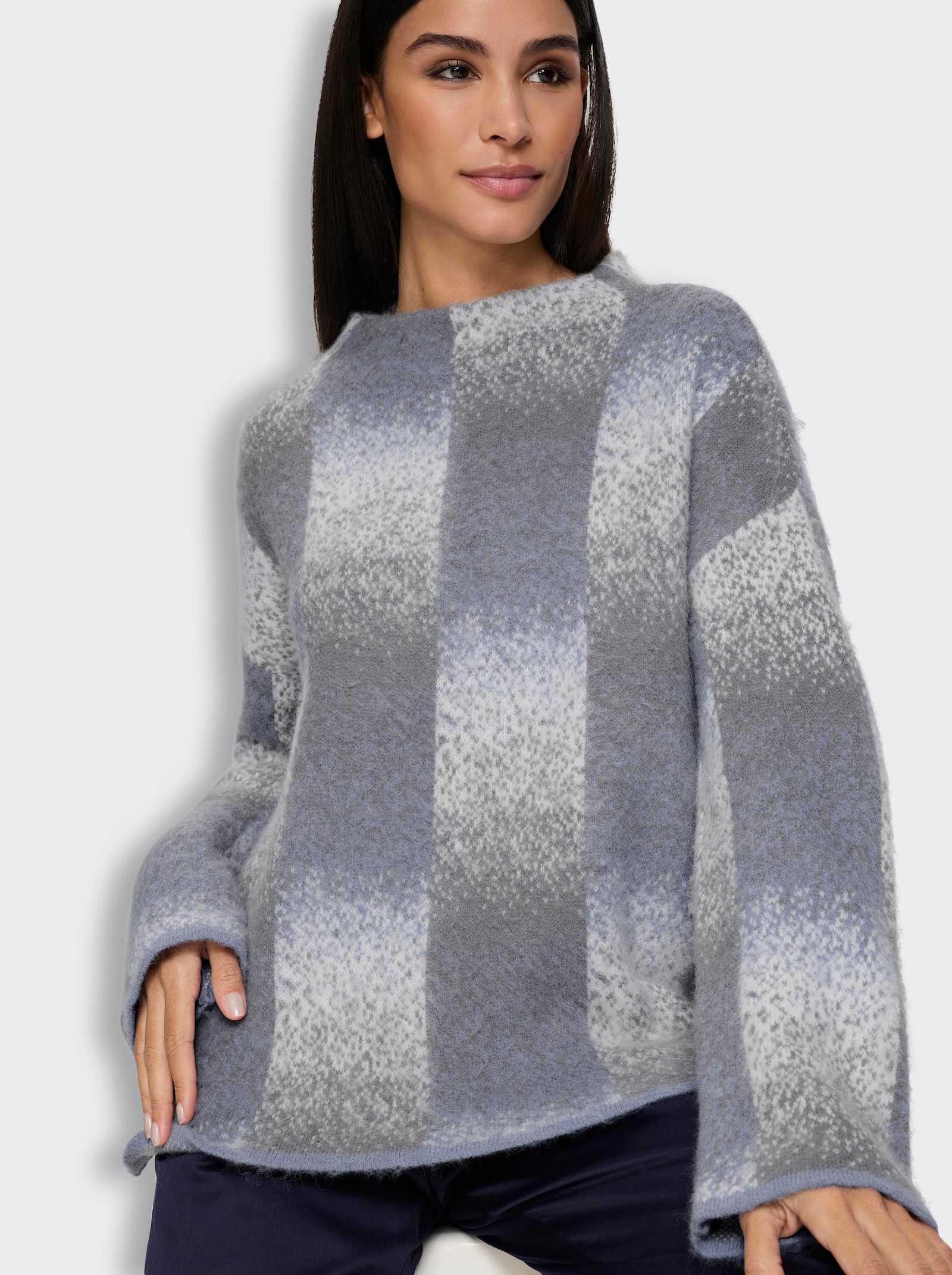 heine Jacquardpullover mit Seitenschlitzen - hellblau-hellgrau-gemustert
