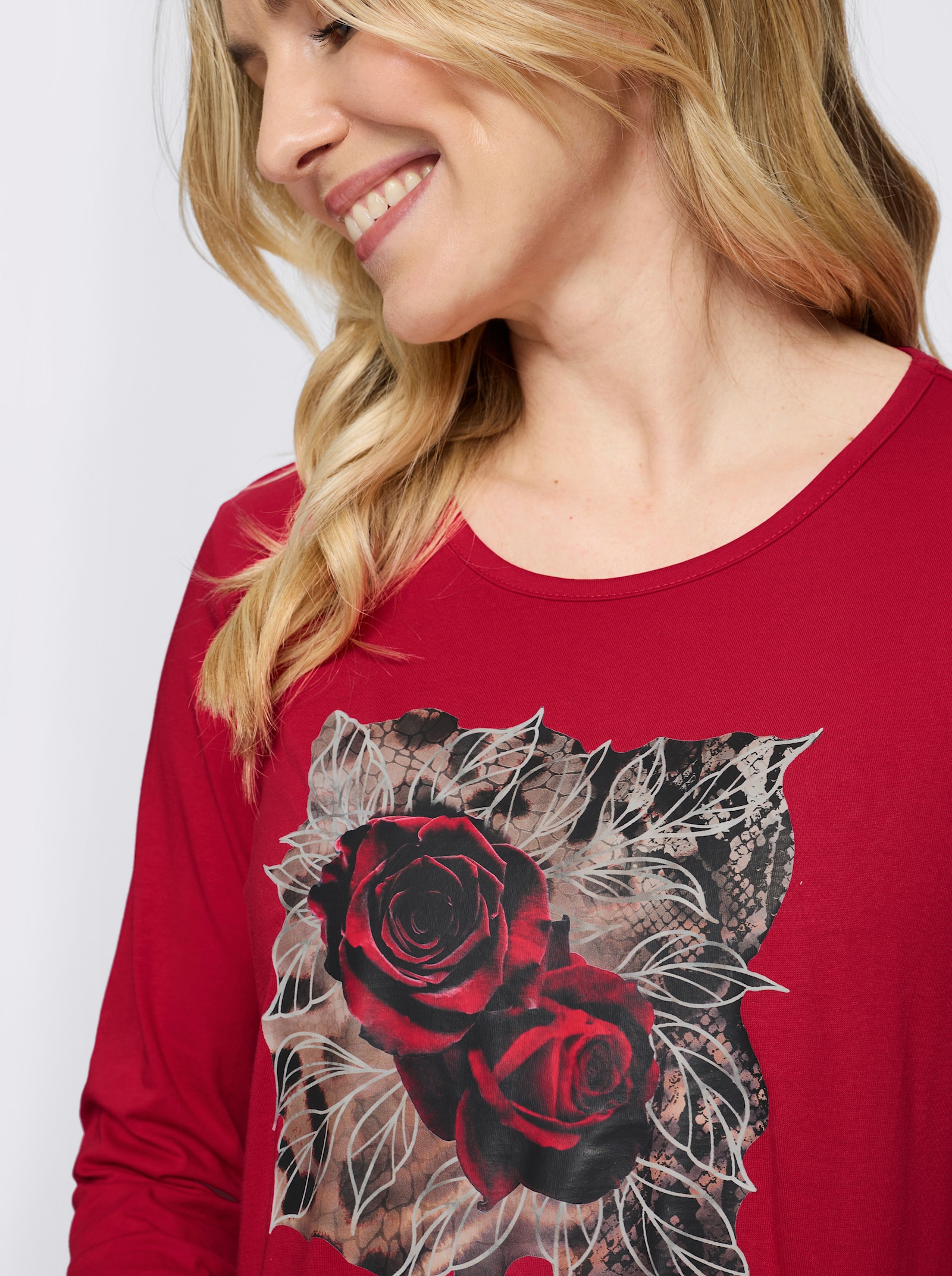 Langarmshirt mit platziertem Rosen-Leo-Print - rot