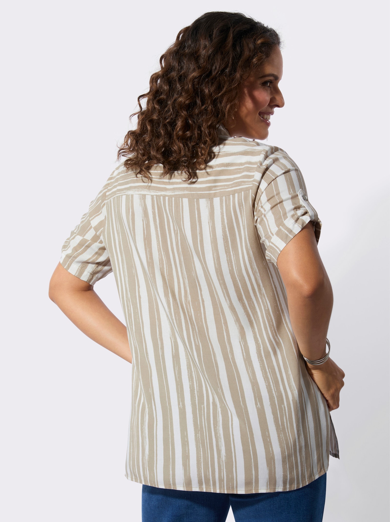 Chemisier long en pure viscose - sésame-écru imprimé