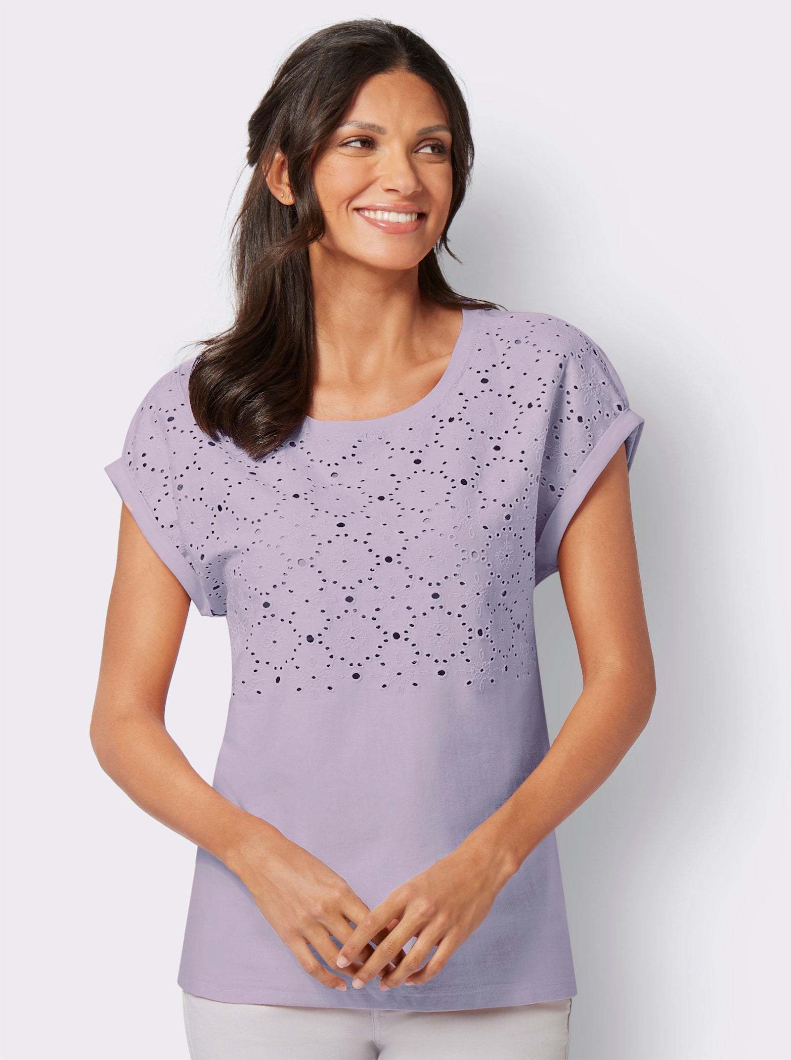 Tričko s okr.výst.a dier.výšiv. - orgovánová