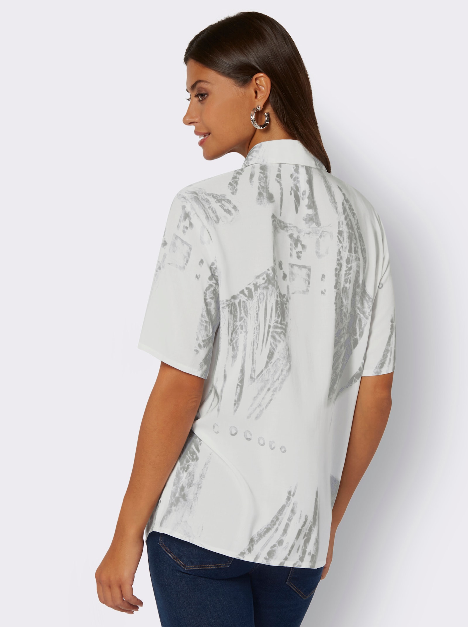 Hemdbluse mit Schulterpolstern - weiß-grau