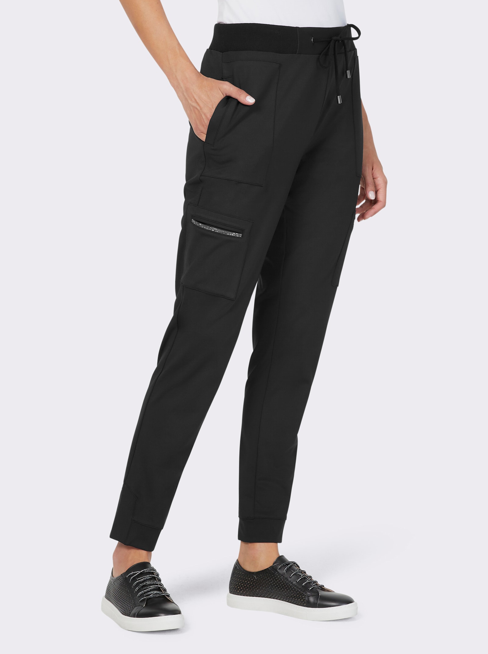 heine Pantalon en jersey avec petites pierres brillantes - noir