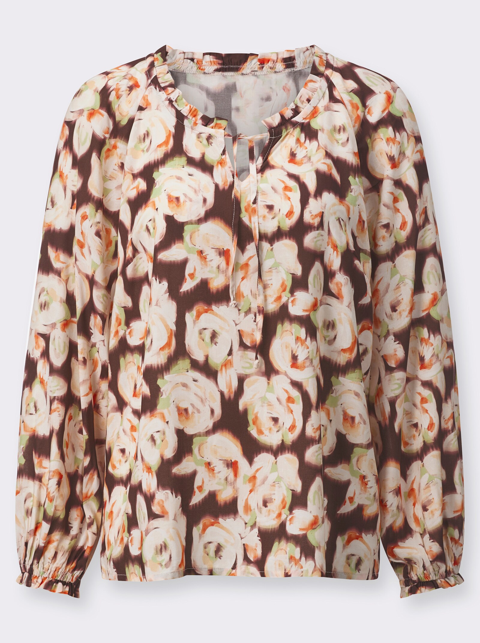 Druckbluse aus reinem Modal - elfenbein-orange-bedruckt