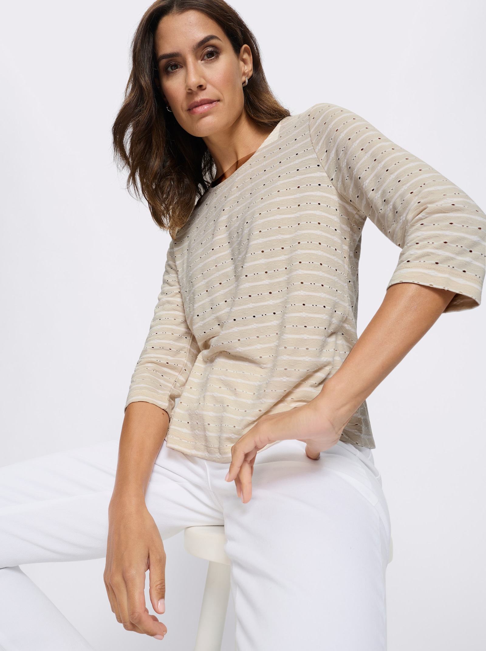 3/4-Arm-Shirt , zweifarbig - ecru-sand-gemustert