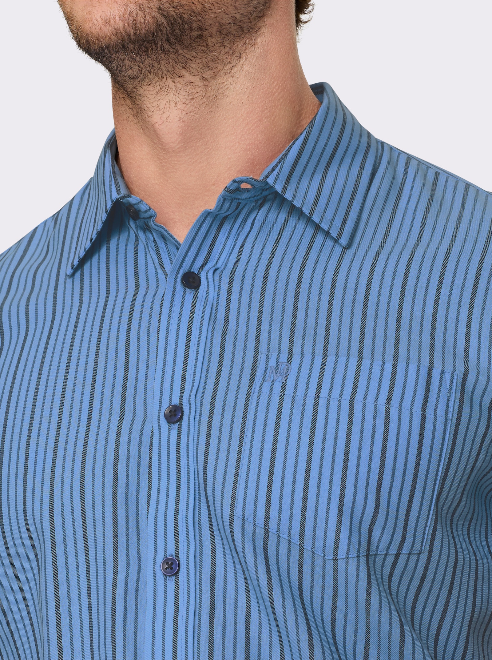 Marco Donati Overhemd met korte mouwen, strijkvrij - hemelsblauw gestreept