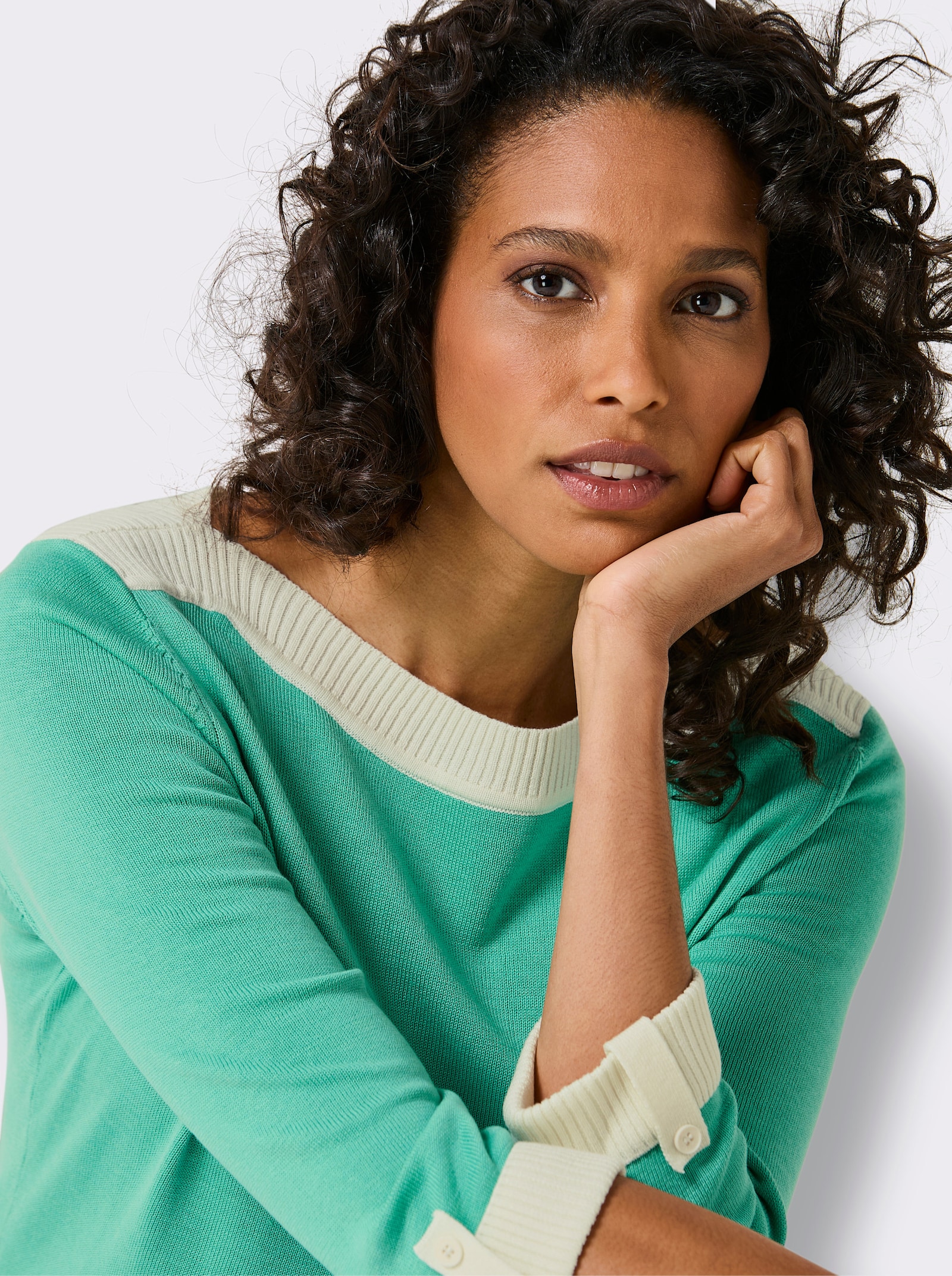 CREATION L PREMIUM Pull à manches 3/4 avec soie - bleu-vert