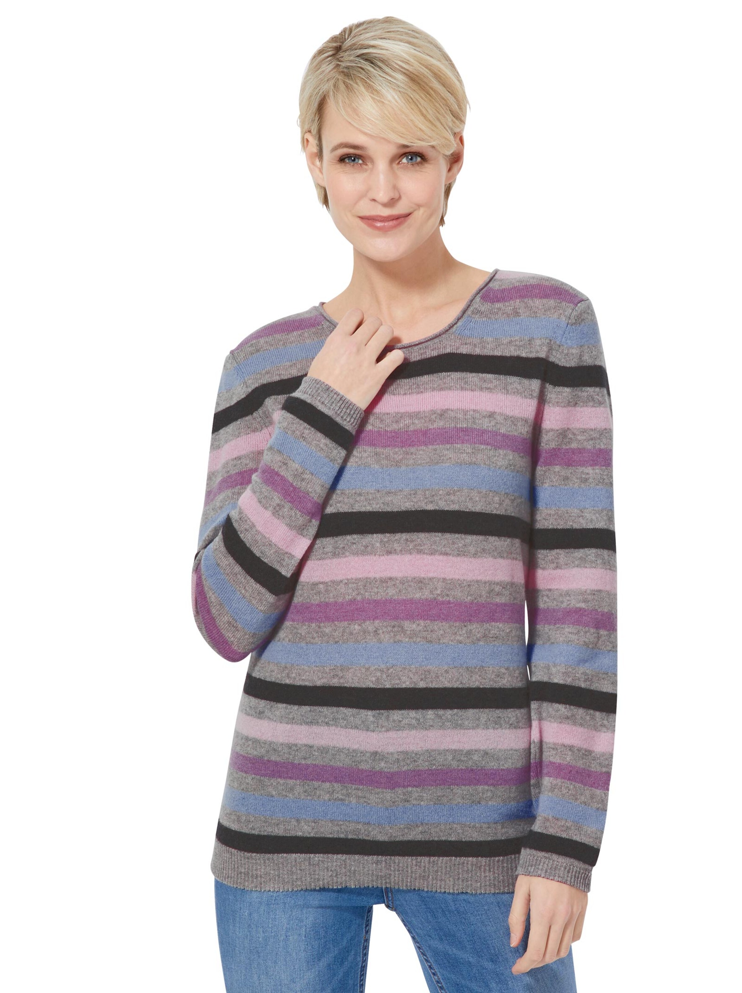 Kaschmir-Pullover - rosé-grau-gestreift