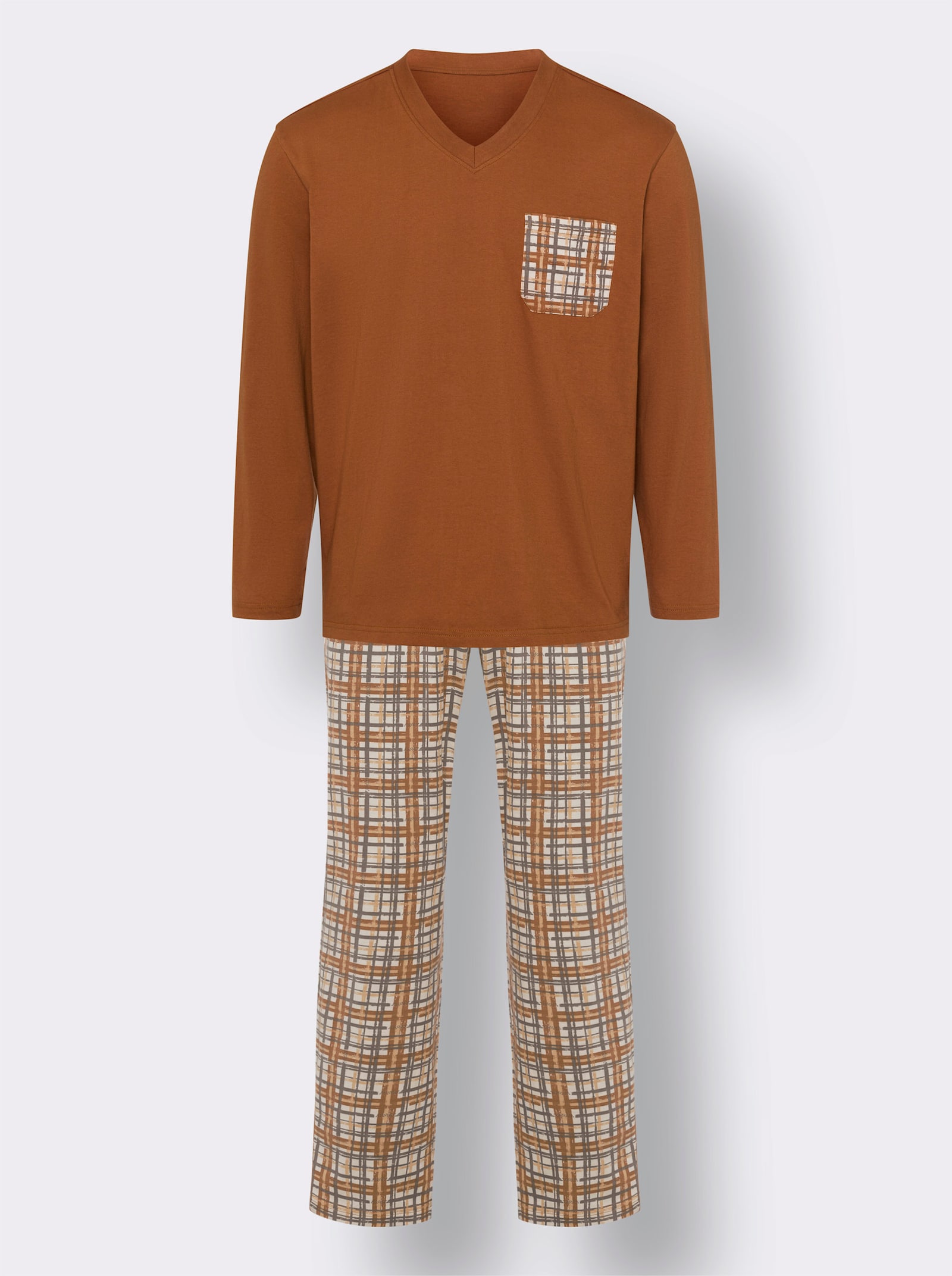 Pyjama met ruitprint - cognac geprint