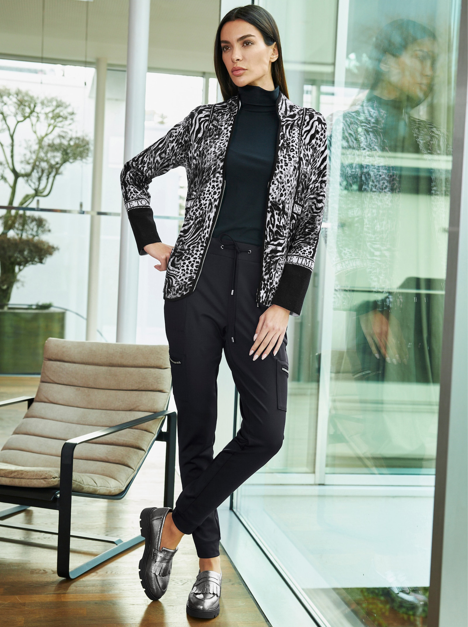 heine Pantalon en jersey avec petites pierres brillantes - noir